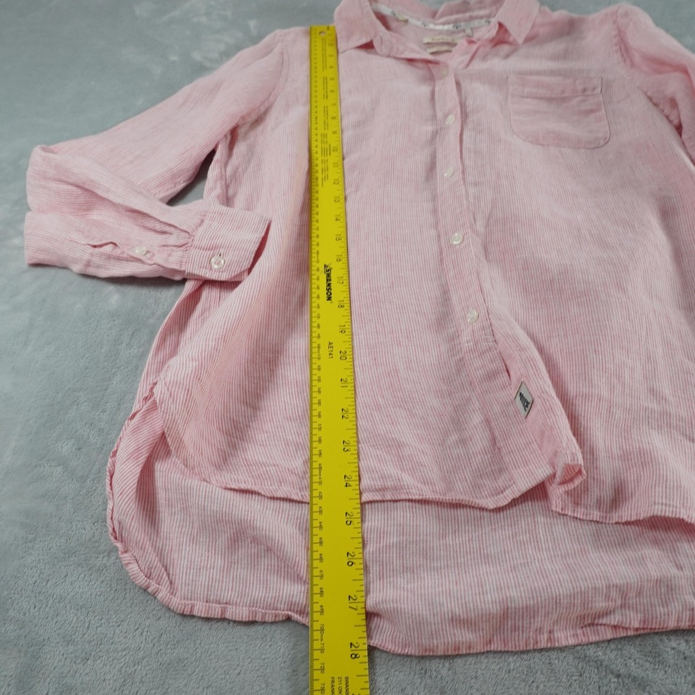 Barbour Linen Button Up Shirt Womens 6 Pink Collared Roll Tab Striped Casual - Picture 6 of 16